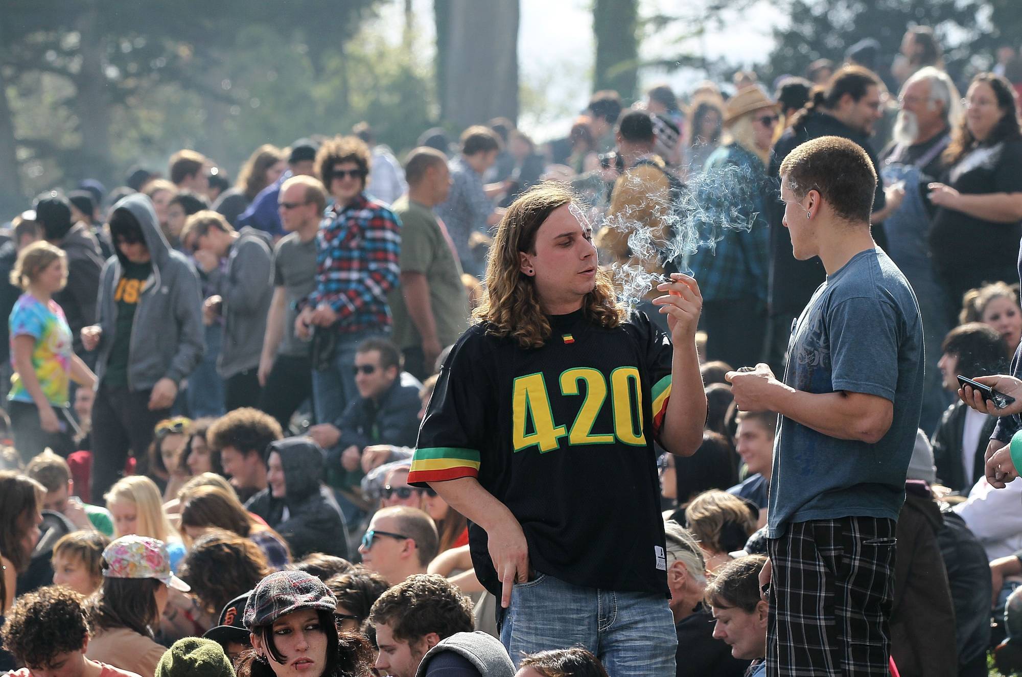 April 20, 2010 at "Hippie Hill" in San Francisco's Golden Gate Park.