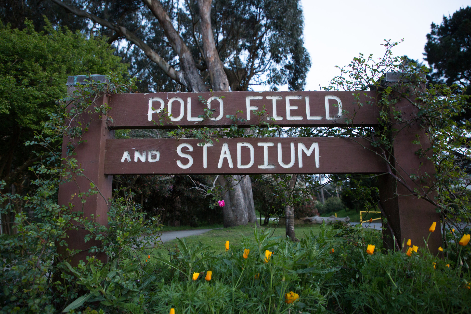 The entrance sign to the Polo Field at Golden Gate Park. Polo was the main attraction of the field through the early 1960s, but has not been played there regularly for decades.