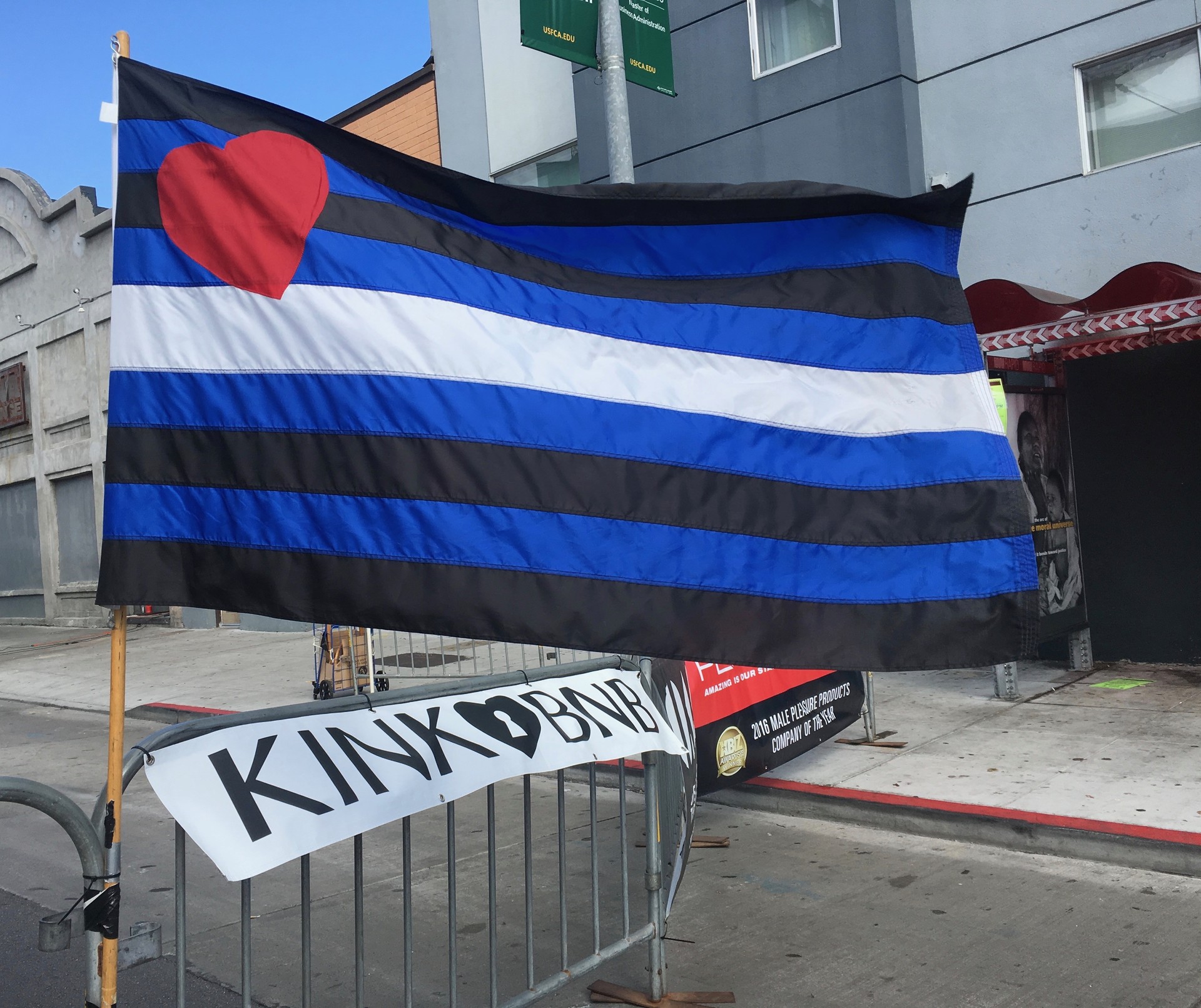The Leather Pride flag flies at the Folsom Street Fair in San Francisco on Sept. 30, 2018.