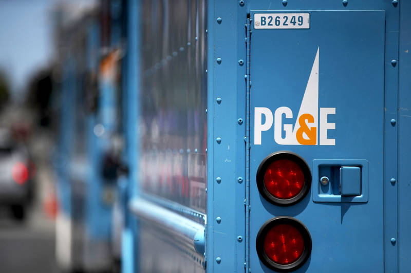 The backside of a PG&E truck.