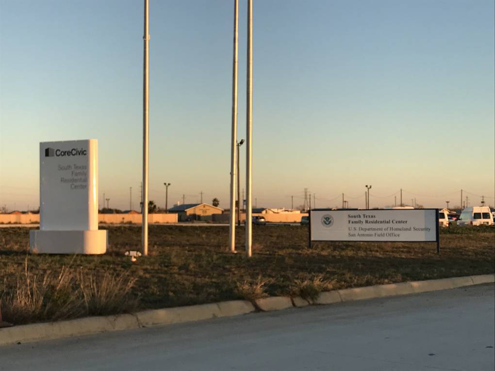 Entrance to ICE family detention facility in Dilley, Texas.