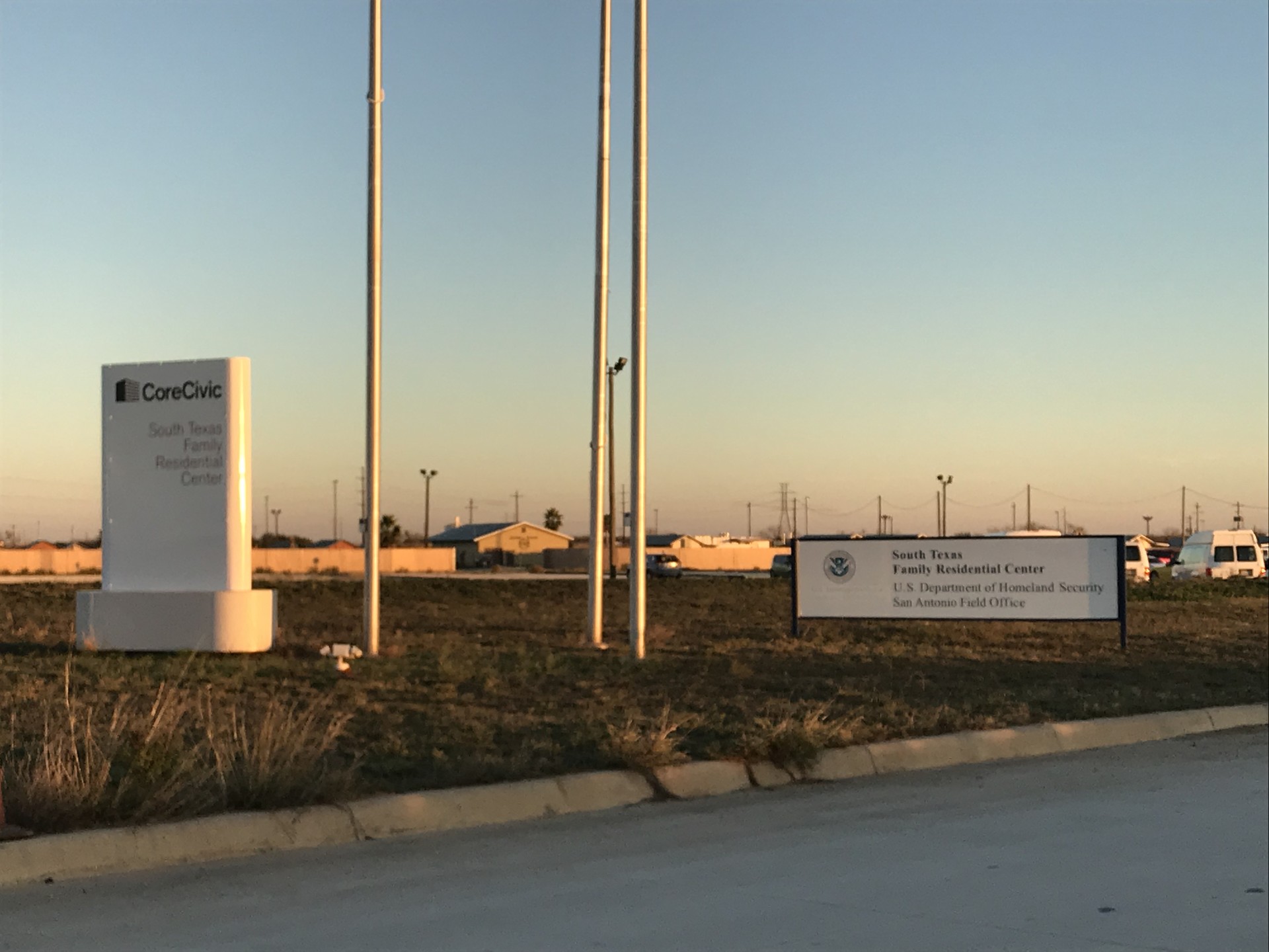 Entrance to ICE family detention facility in Dilley, Texas.