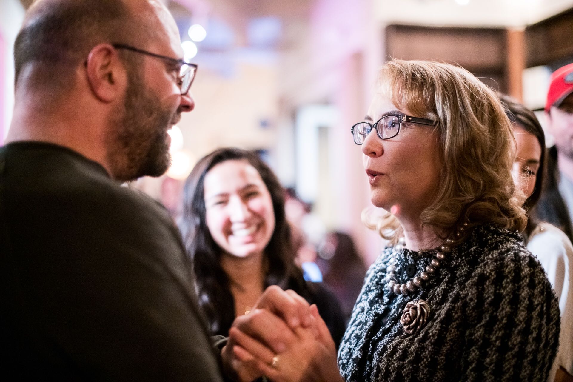 Gabby Giffords during an election watch party at Manny&rsquo;s, a cafe and political space, in San Francisco&rsquo;s Mission District on Tuesday, Mar. 3, 2020. Giffords held a fundraiser at the event for an organization she founded called Giffords, which advocates for gun control.
