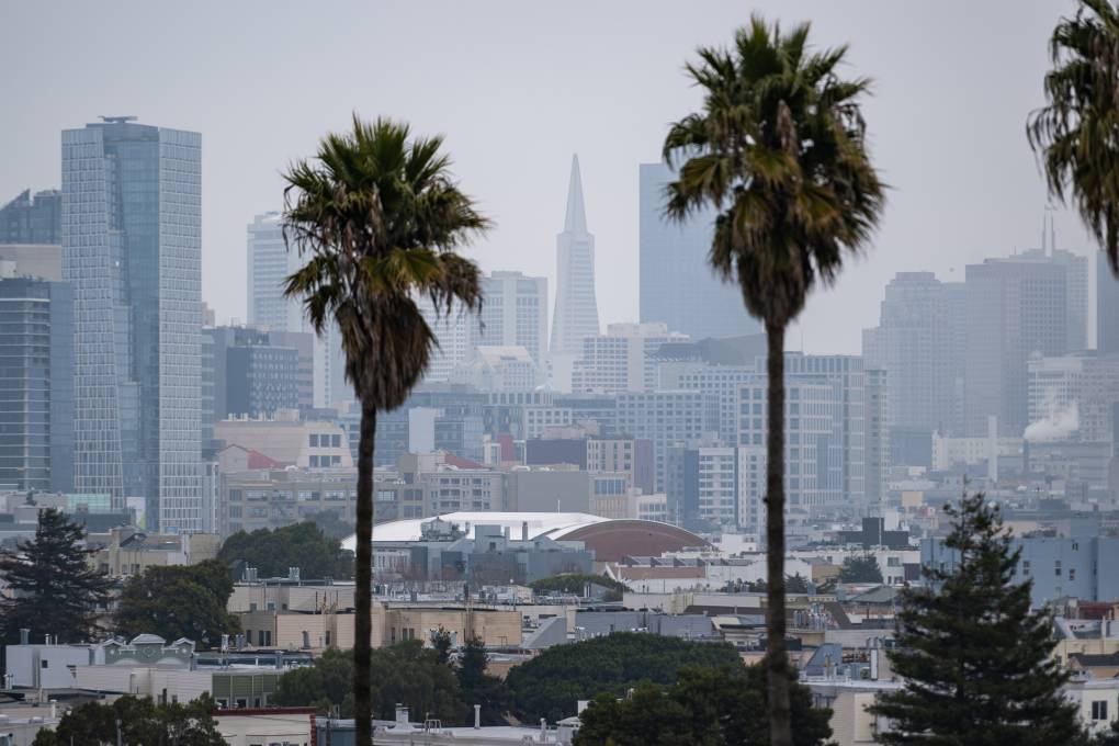 A foggy view of downtown San Francisco.