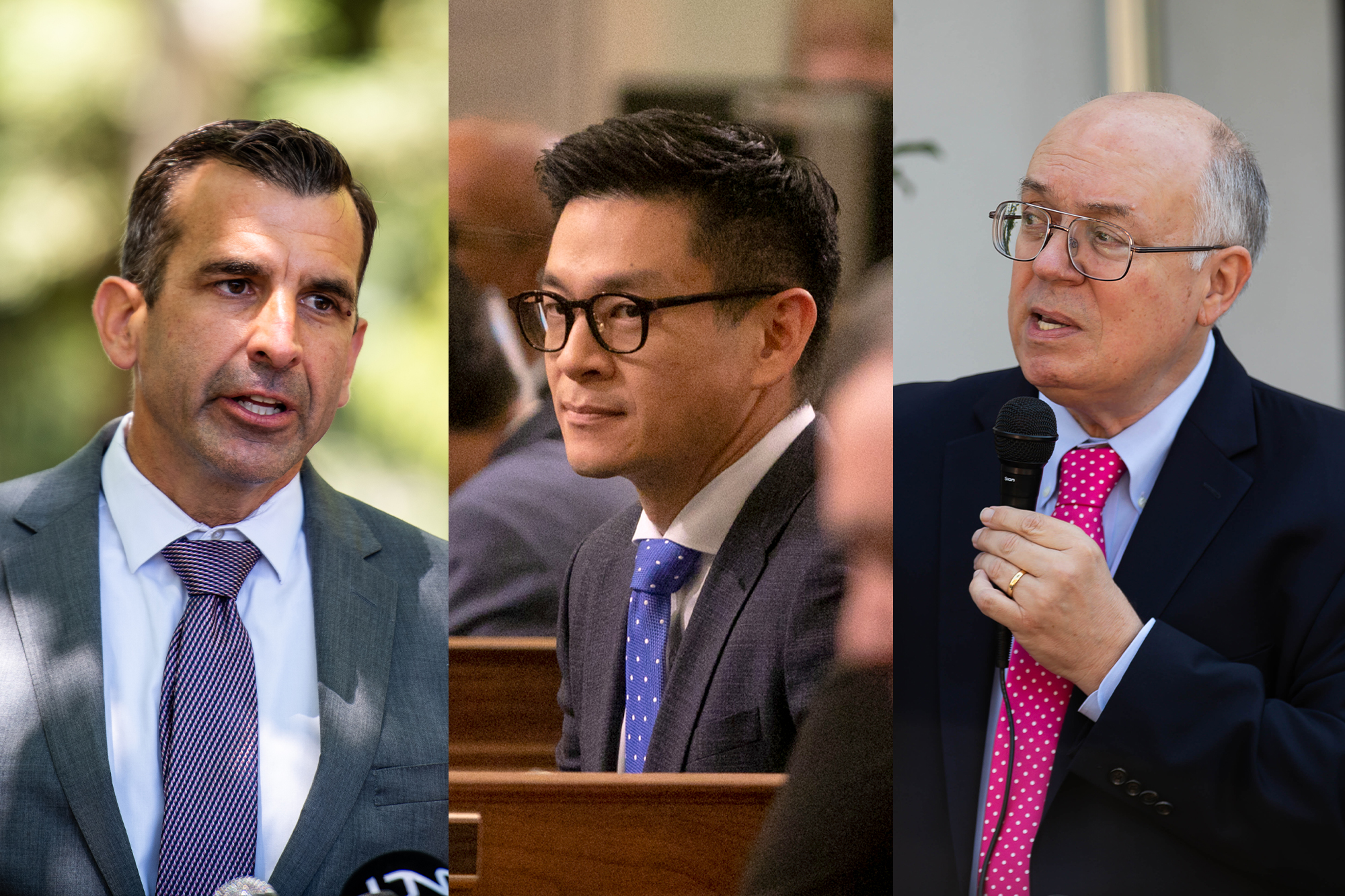 Three photos of people wearing suits.