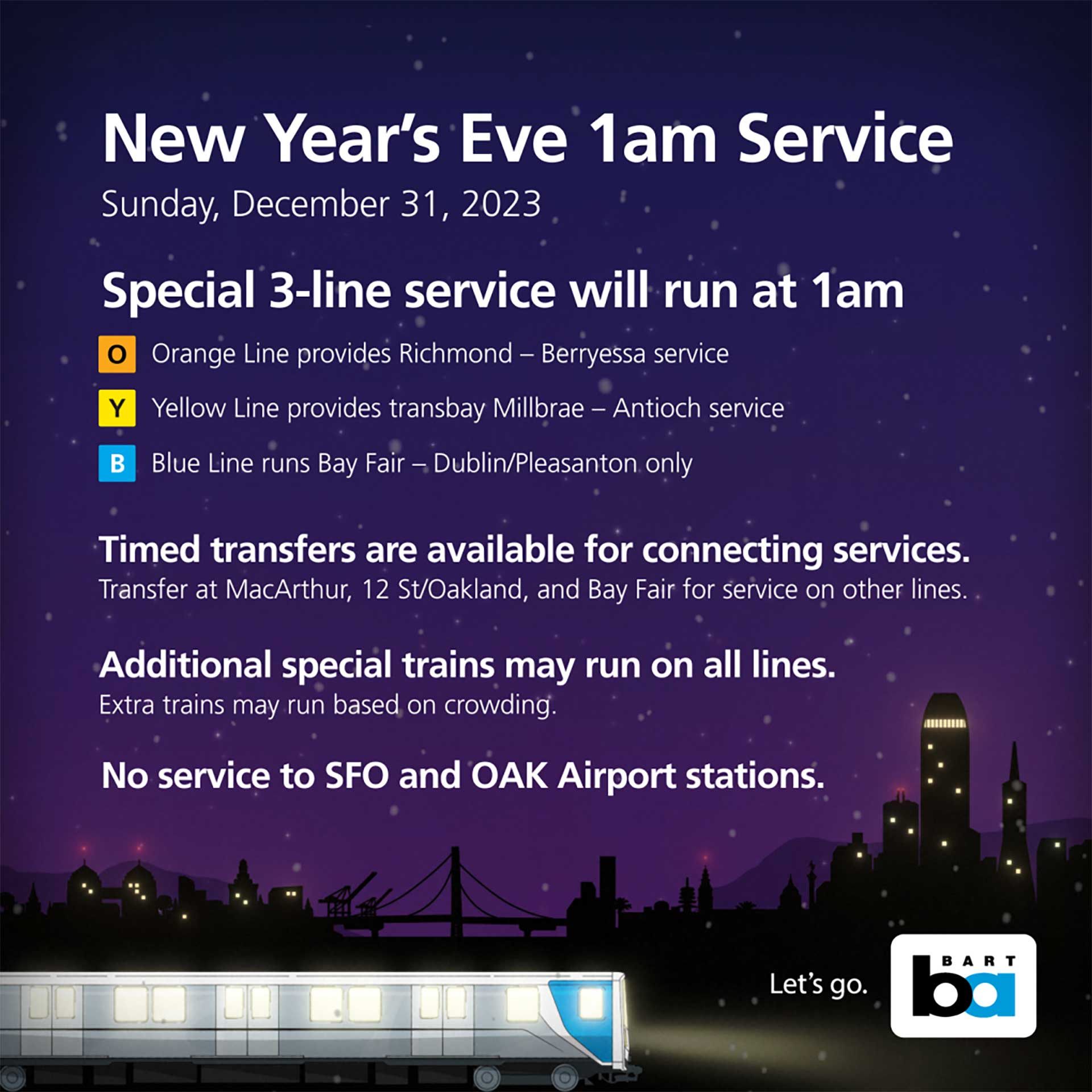 A purple-toned graphic entitled "New Year's Eve 1am Service" with white lettering
