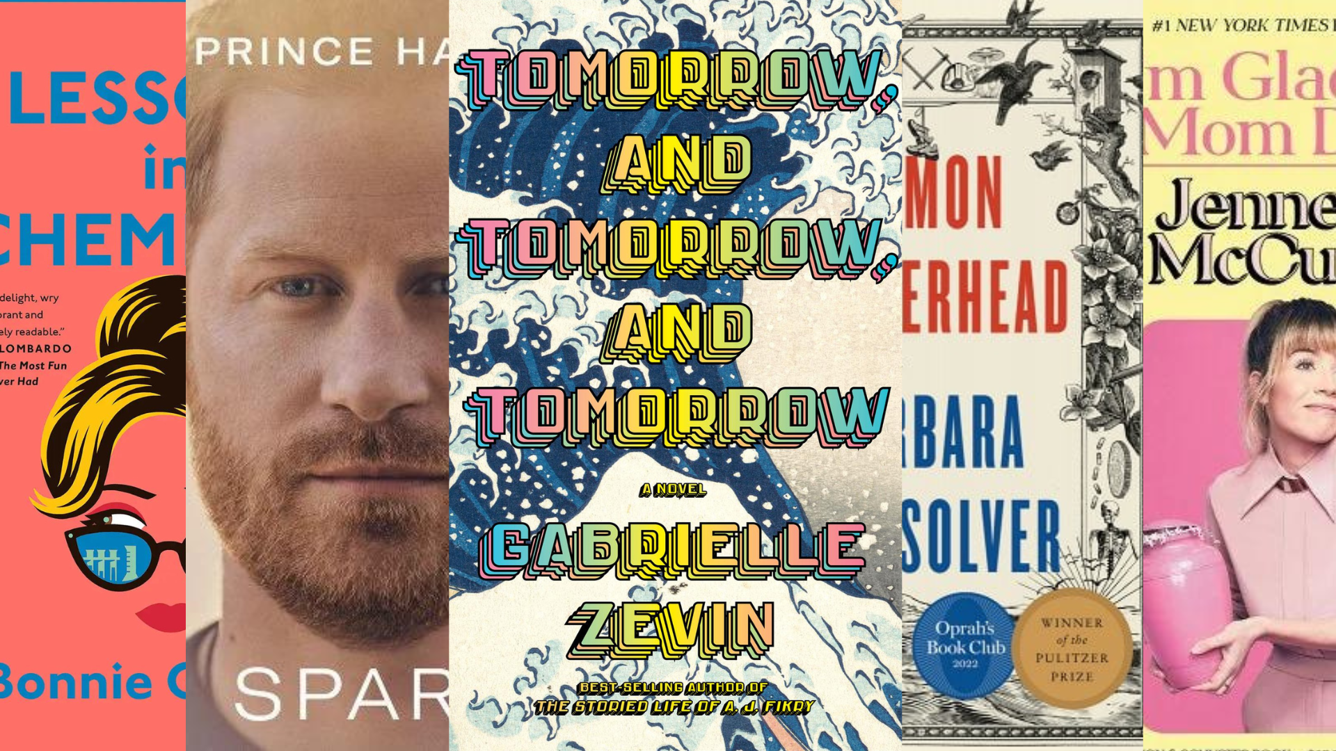 Collage with five book covers side by side.