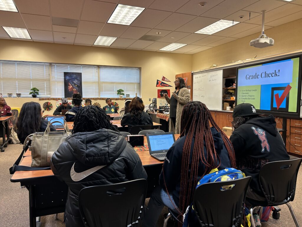 A classroom of students.