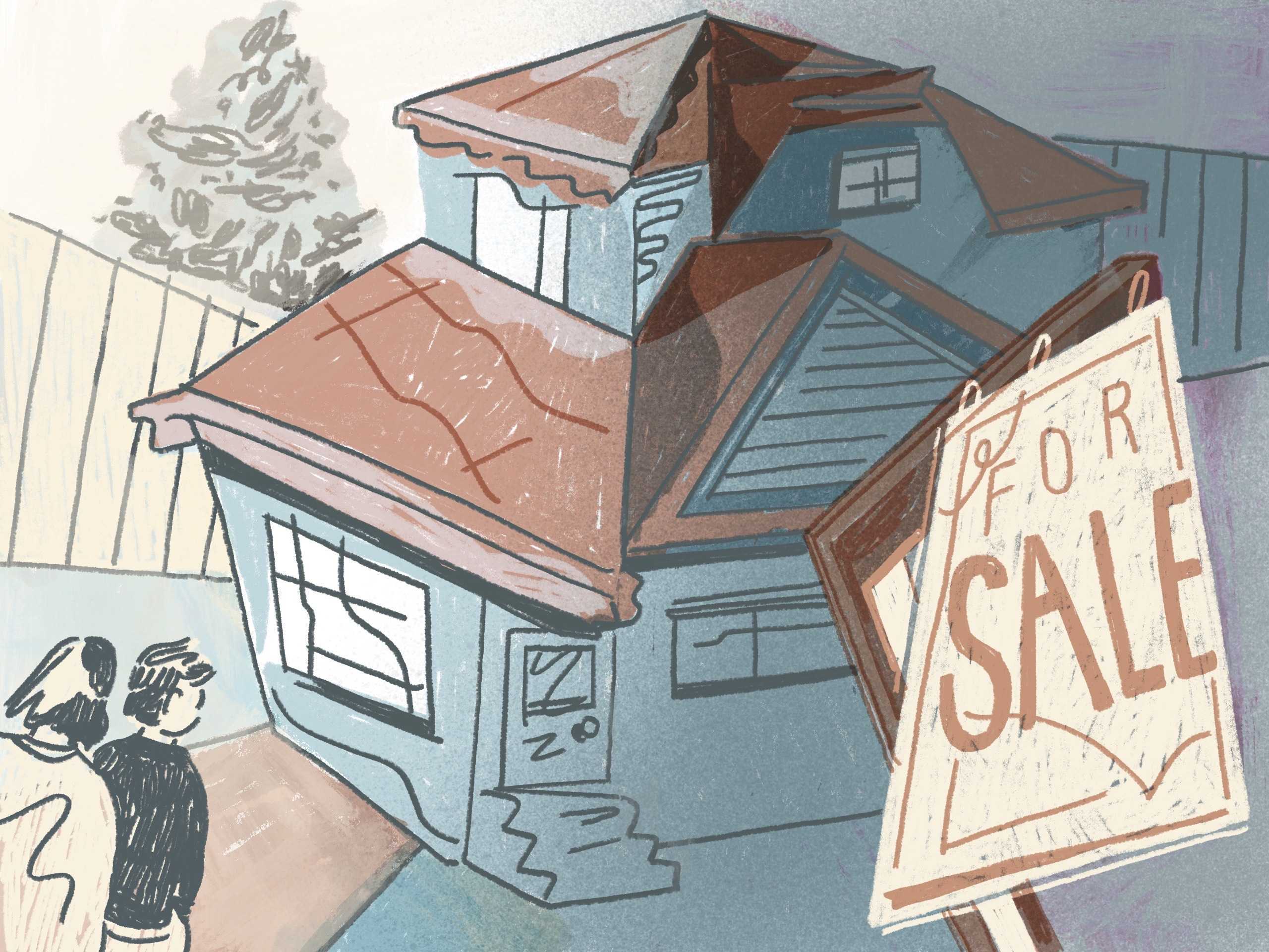 A graphic of a house for sale.