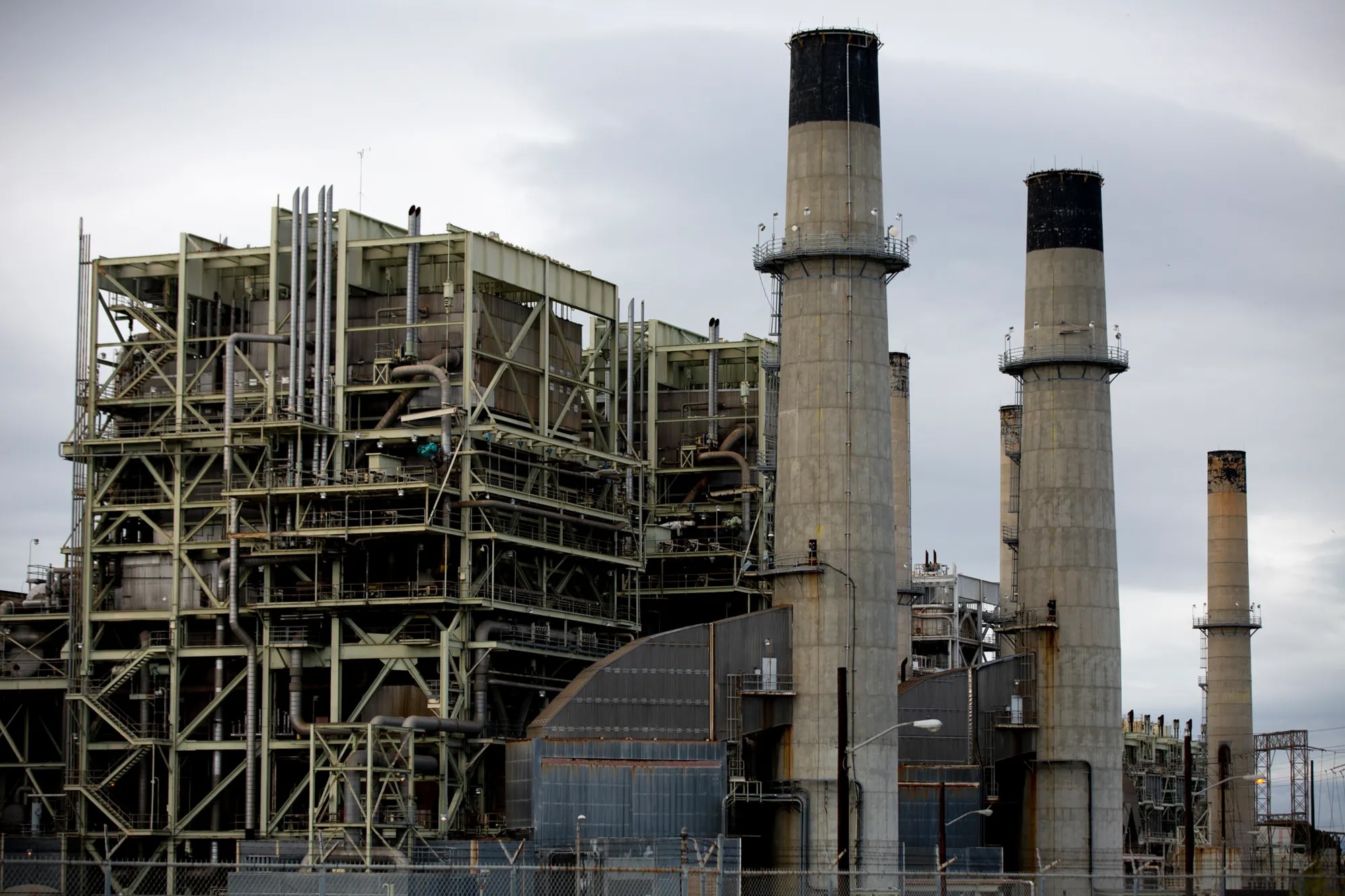 A power plant with two chimneys.