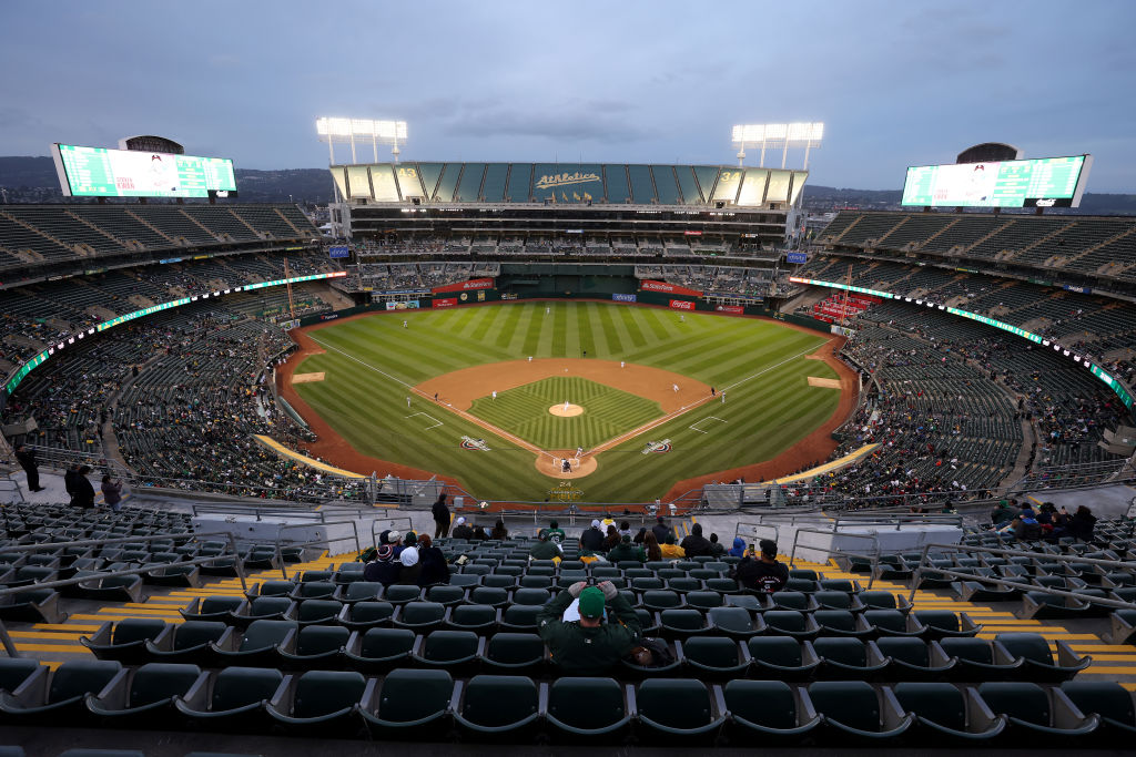 A view of the Coliseum baseball diamond from the bleachers.