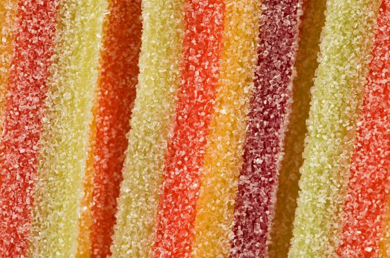 A close-up of processed candy.