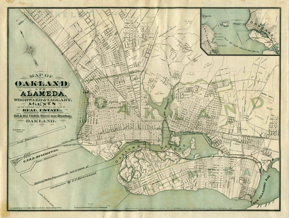 An old map shows what is now Alameda Island as connected to the mainland.
