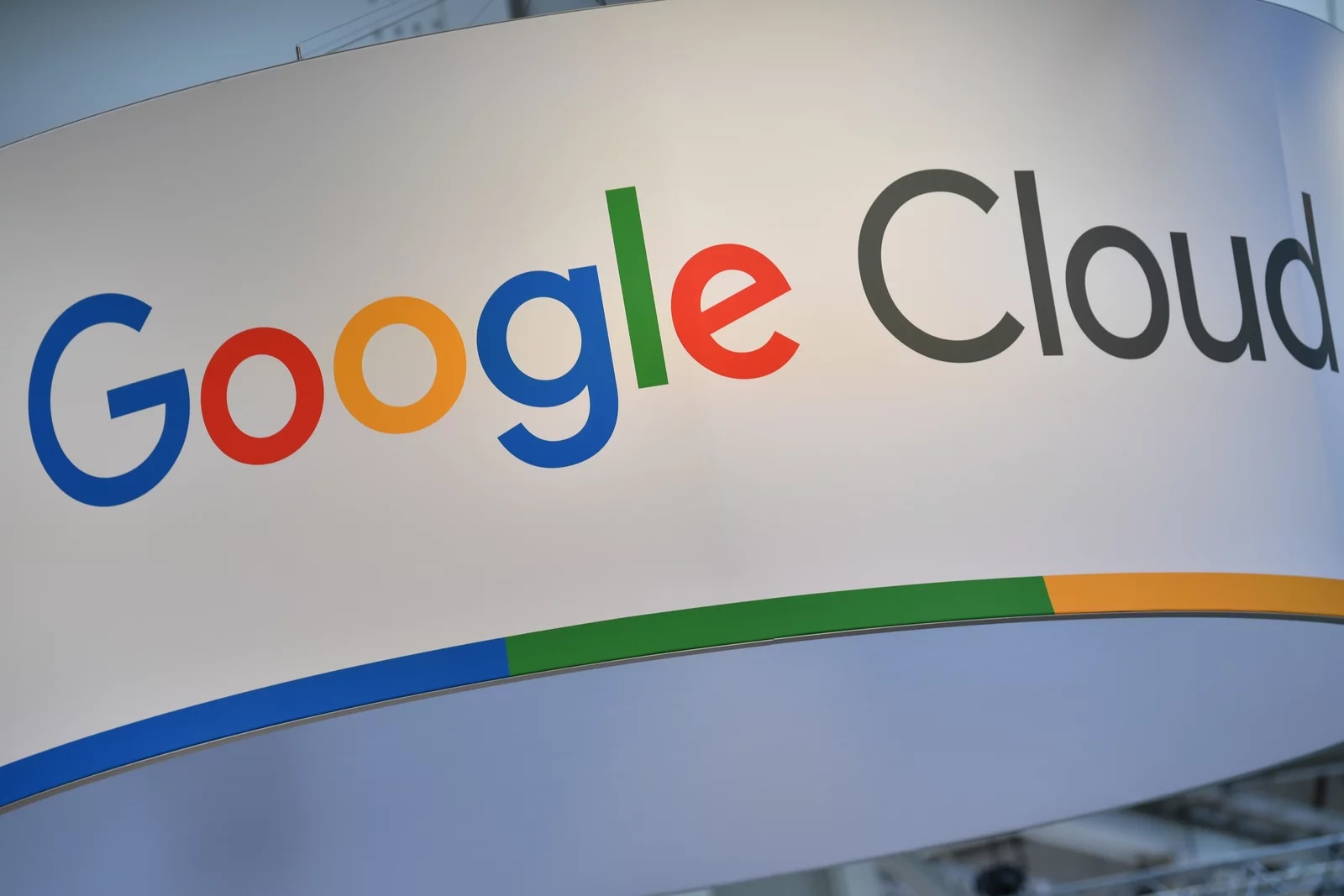A big white screen with "Google Cloud" written across it.