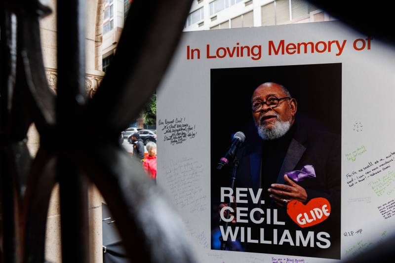 A poster of Cecil Williams with handwritten messages.