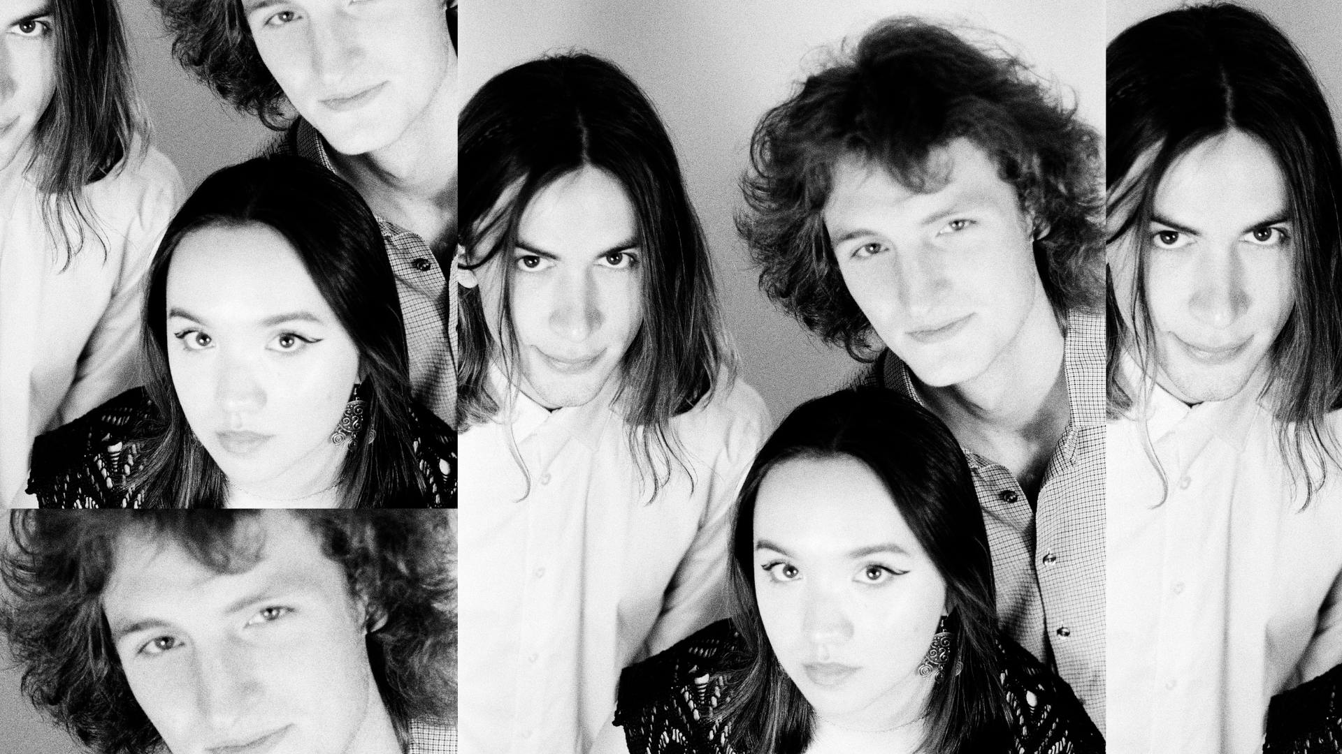 A black and white collage of three people looking into the camera.
