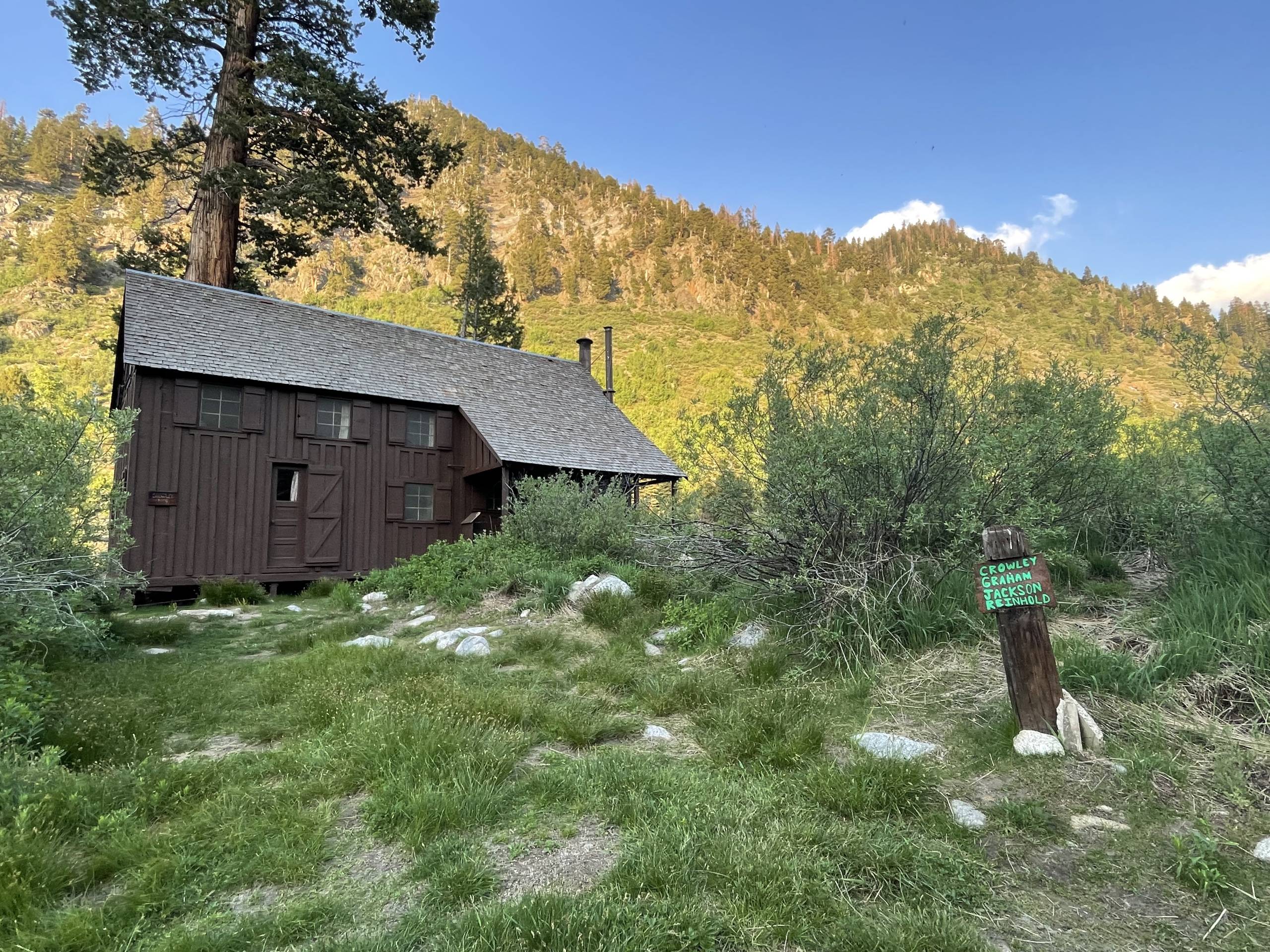 A cabin in the forest.