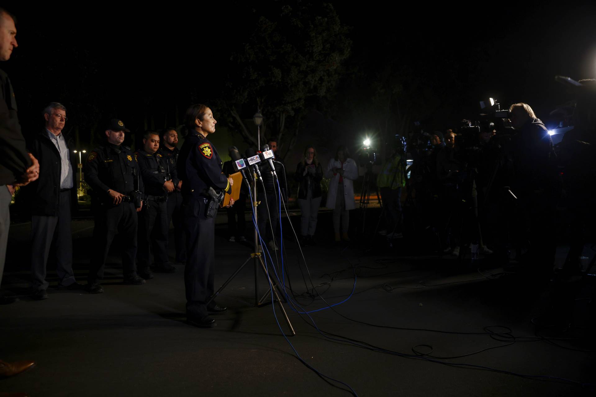 San Mateo County Sheriff Christina Corpus speaks during a press conference in downtown Half Moon Bay on Jan. 23, 2023. Nhat V. Meyer/MediaNews Group/East Bay Times via Getty Images