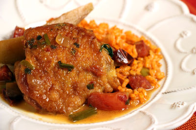 Chicken with Chili Sauce and Achiote Rice