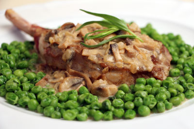 Veal Chops Dijonnaise and Peas With Basil