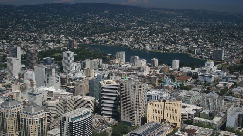An aerial view of downtown Oakland.