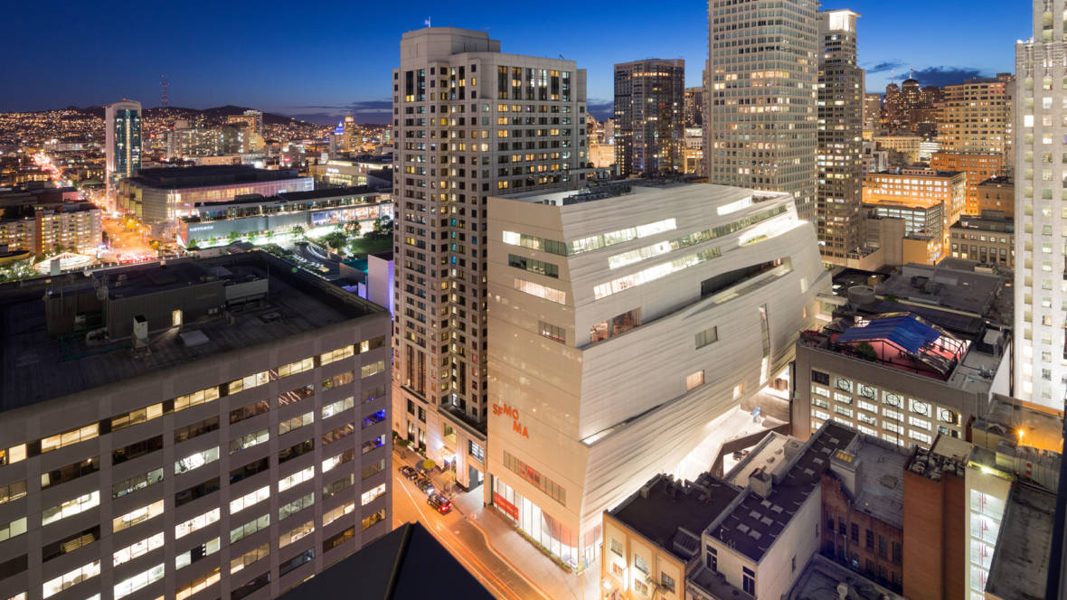 Snøhetta expansion of the new SFMOMA looking down on the new Howard Street entrance.