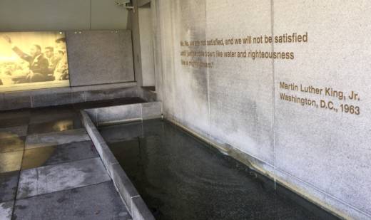 Behind the waterfall at the San Franciscos Martin Luther King Memorial designed by Houston Conwill