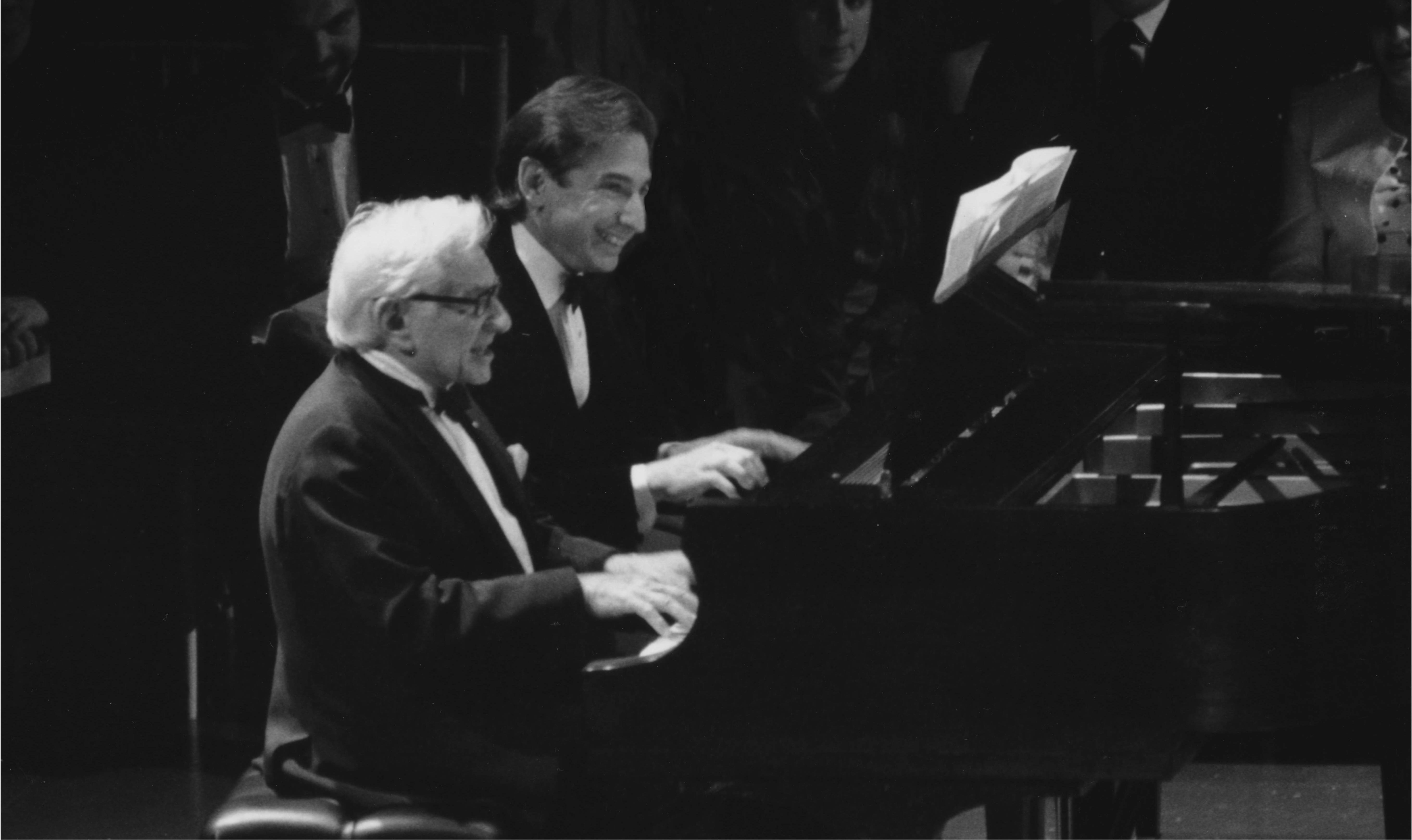 Michael Tilson Thomas and Leonard Bernstein at the premiere of Arias and Bacarolles in 1988
