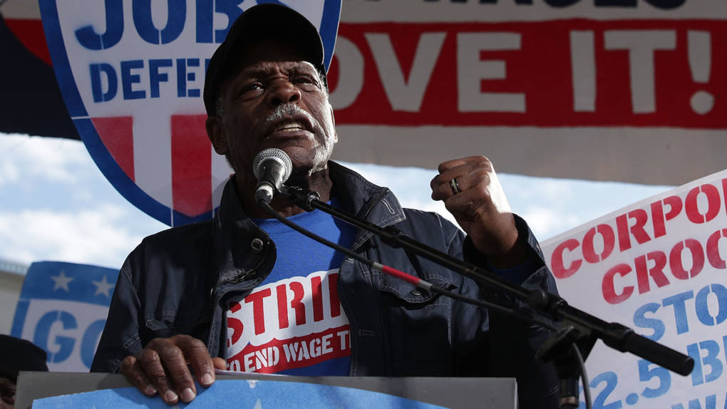 Actor Danny Glover speaks during a rally on jobs December 7, 2016 at Freedom Plaza in Washington, DC to demand good jobs and workers' rights from the incoming President-elect Donald Trump administration.