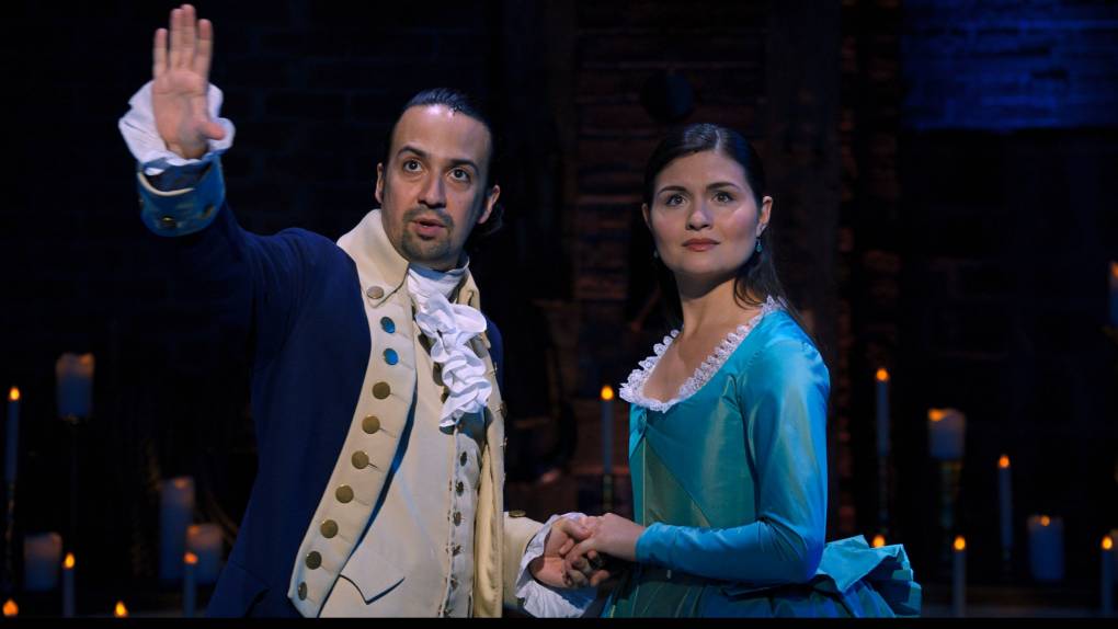 Lin-Manuel Miranda and Phillipa Soo played Alexander and Eliza Hamilton in the original Broadway production of 'Hamilton.' A film production of the show, taped in 2016, debuts on Disney+ on July 3.