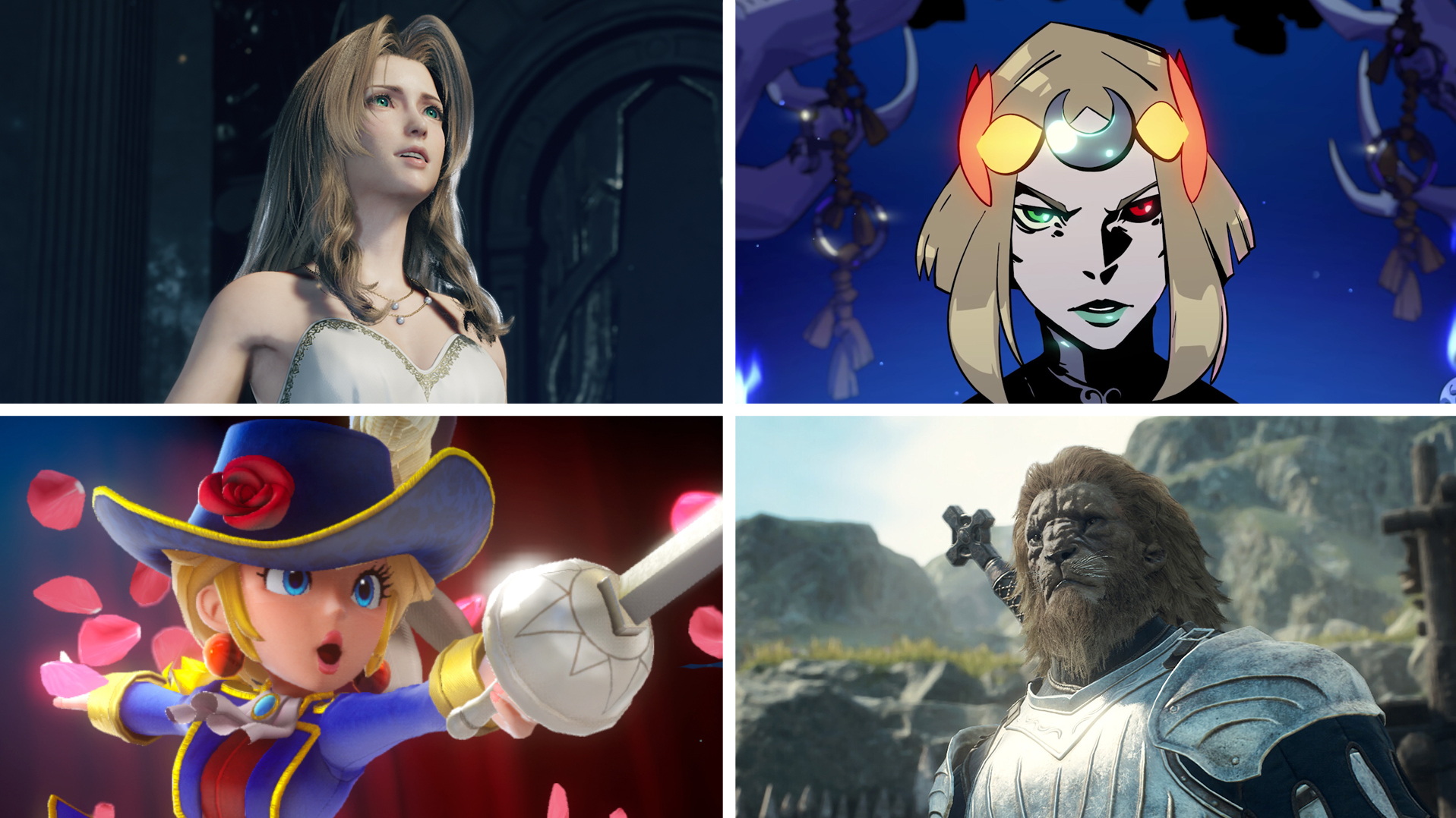 Four panels featuring different computer graphics depict: a beautiful woman, a mysterious man, a girl dressed as a pirate and a creature that is part man, part lion.