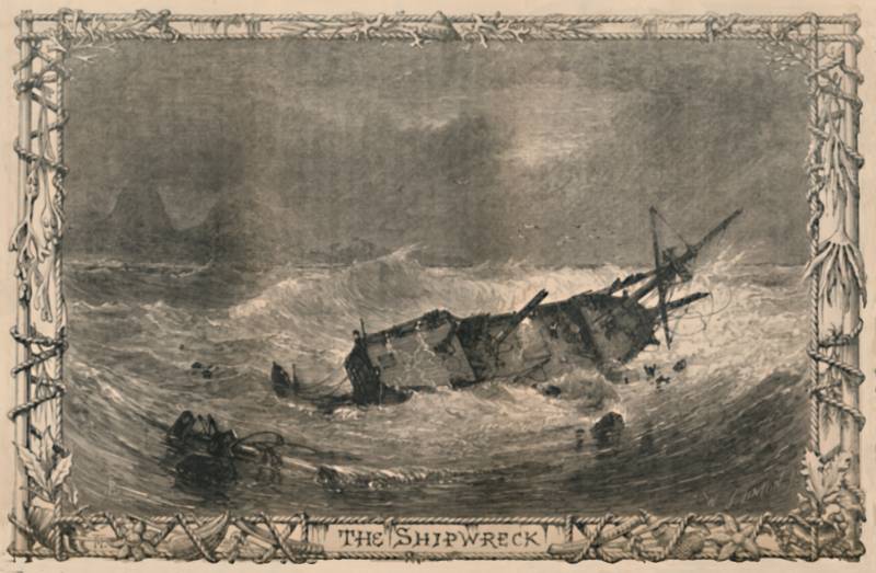 An illustration of a 19th century shipwreck.