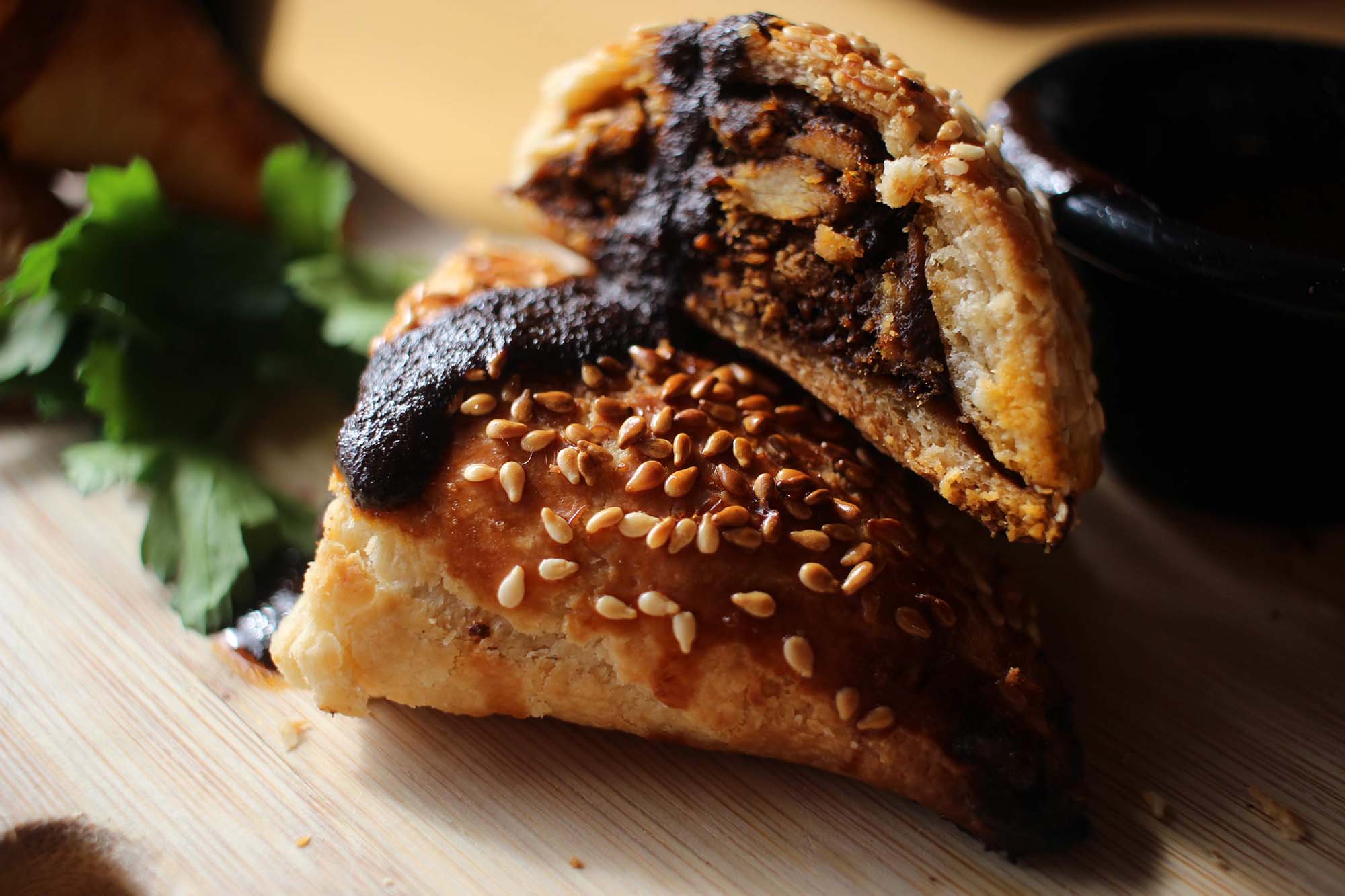 Close-up view of the chicken mole empanada, made using Garcia's grandmother's secret recipe.