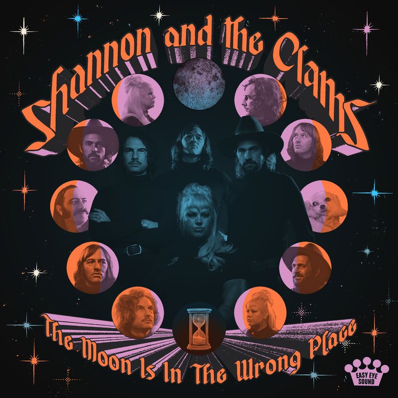Album cover with floating heads of band members in a starry night design
