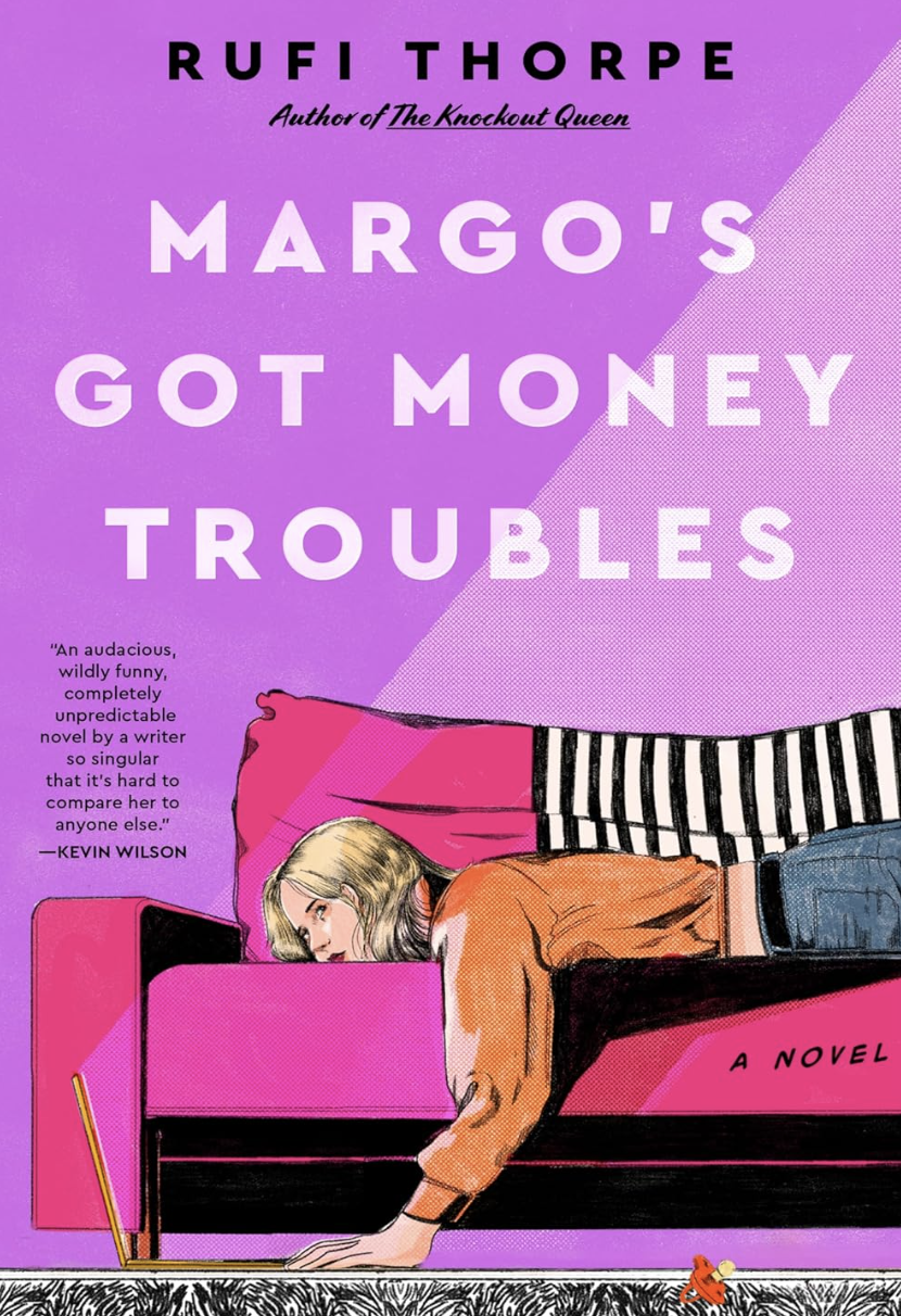 A book cover with illustration of a woman lying front-first on a couch, one arm hanging over the side.