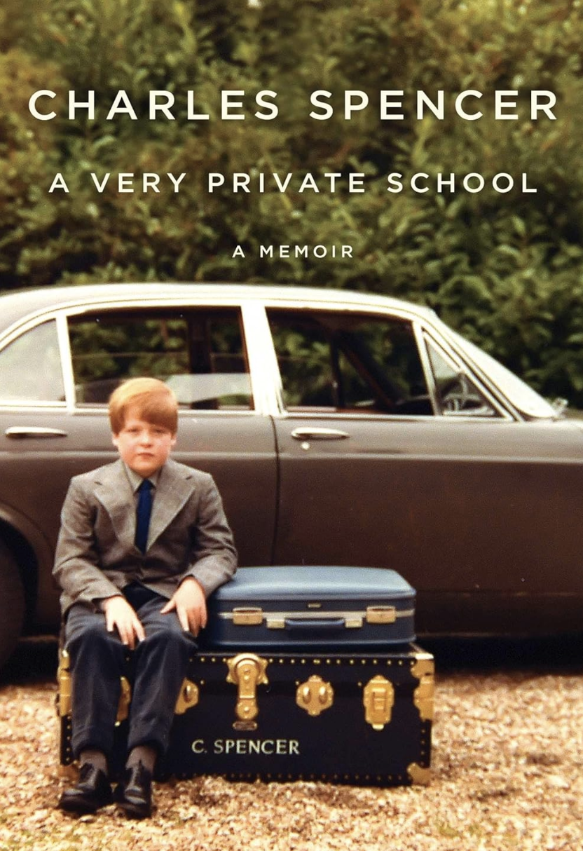 A book cover featuring an old photo of a young red-headed boy sitting next to a trunk in front of a car with open windows.