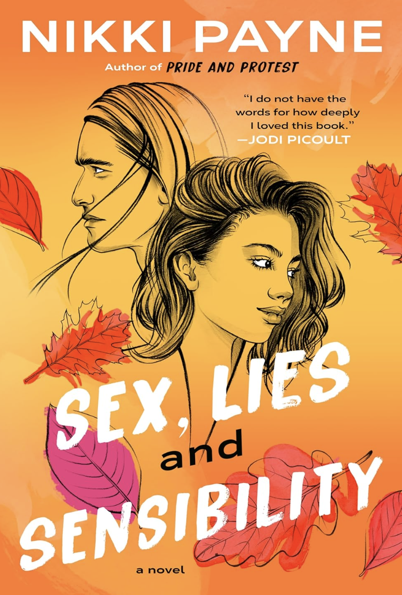 A book cover featuring illustrations of a young woman and man surrounded by autumn leaves.