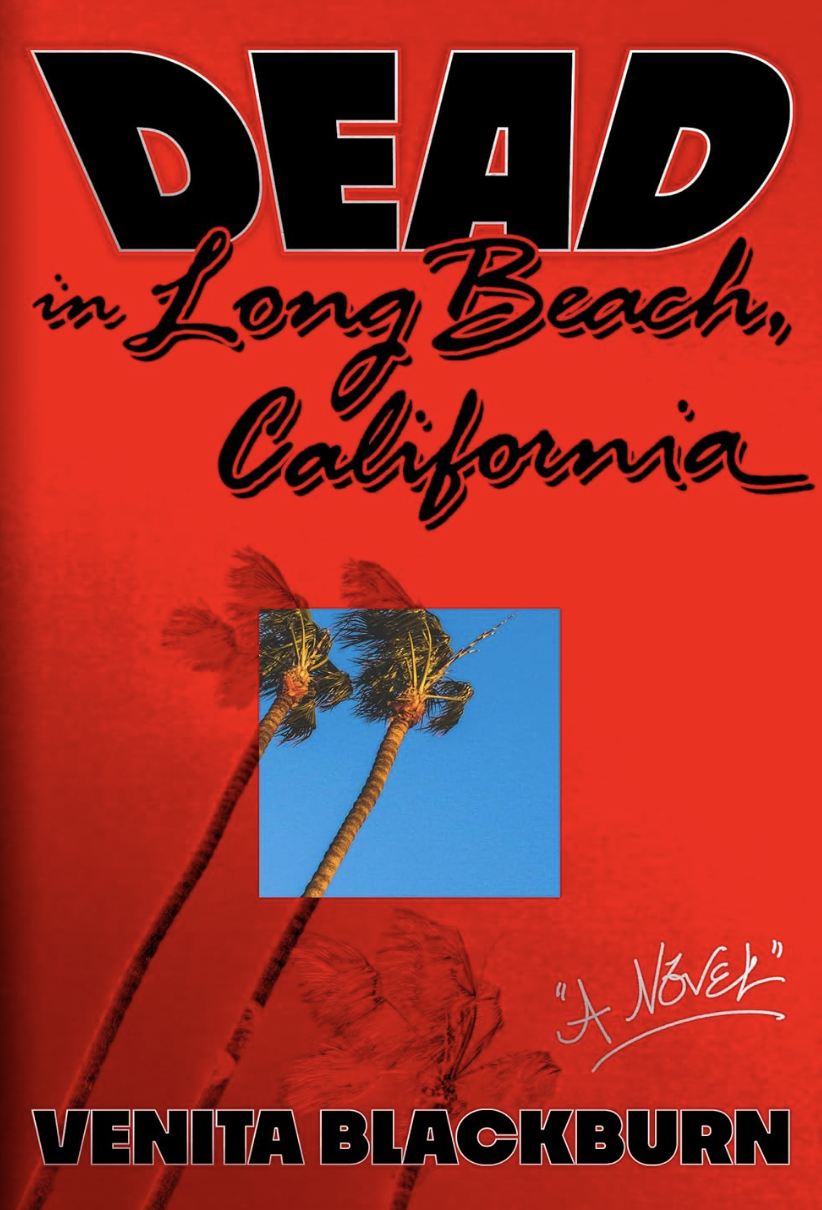 A book cover with cartoonish font and a photo of two palm trees.