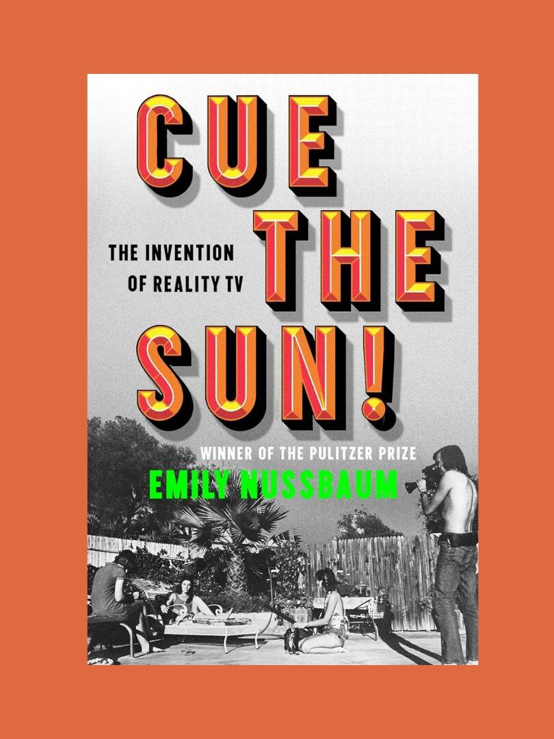 A book cover showing a family gathered around a pool being filmed by TV cameras. 