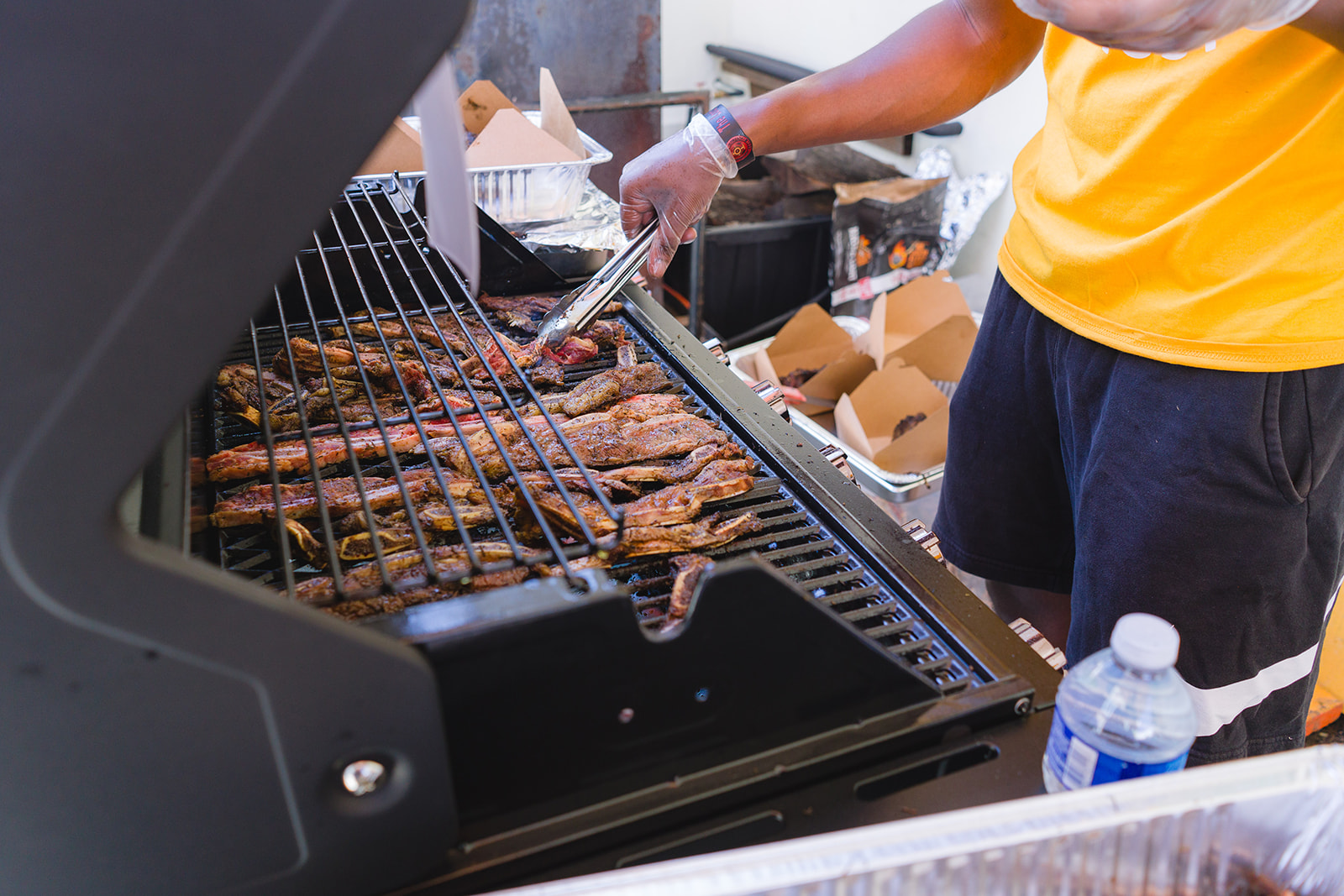 Meat cooking on a grill.