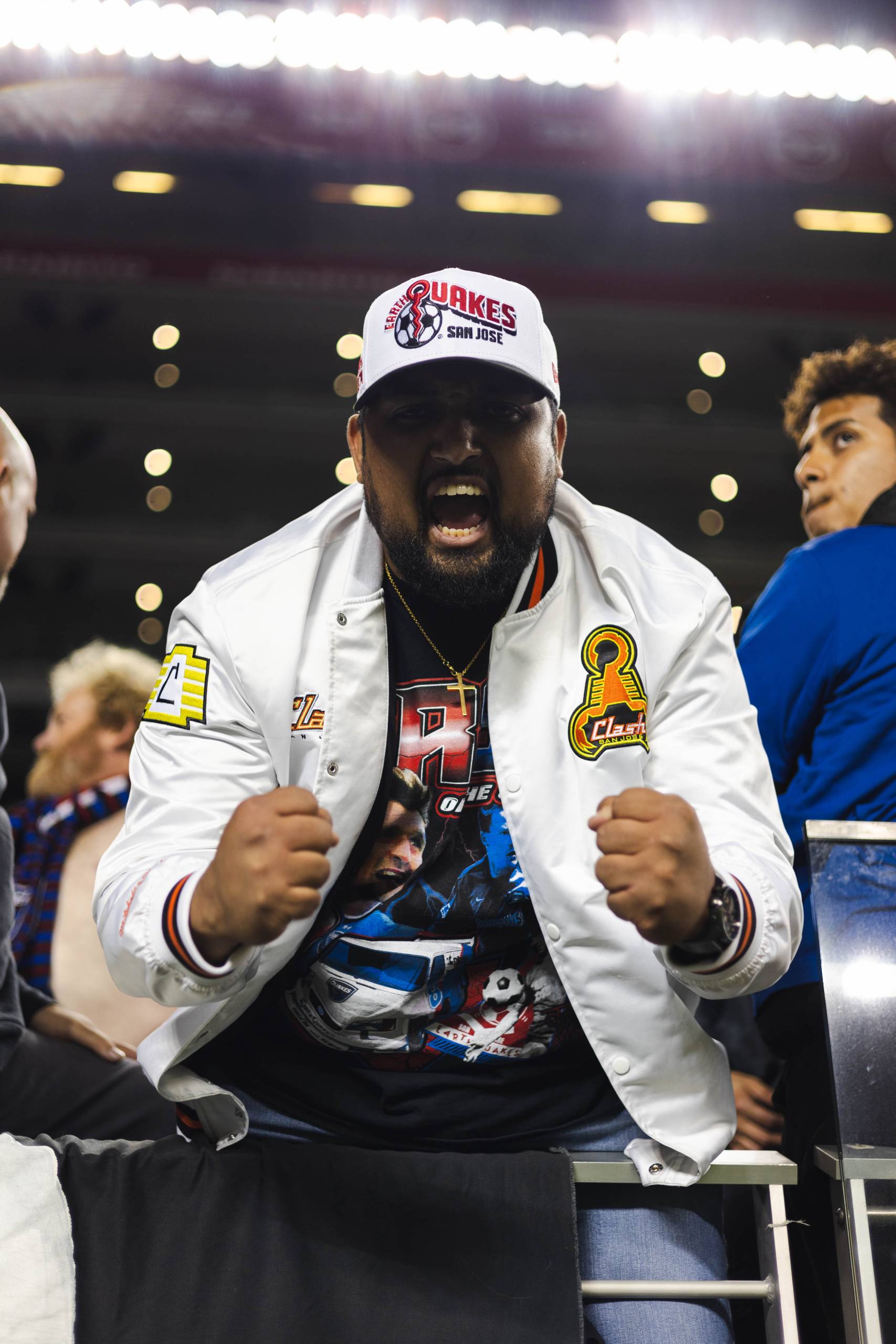 a San Jose Earthquakes fan celebrates a goal