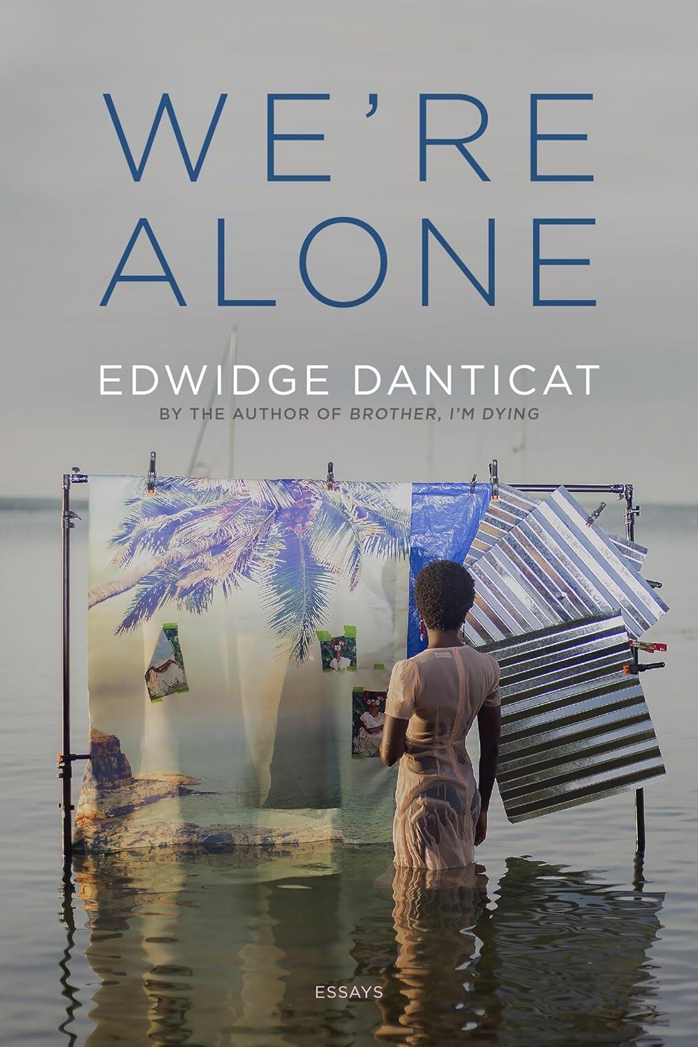 A book cover featuring a photo of a Black woman standing in a body of water looking at artwork hanging from a clothes rack.