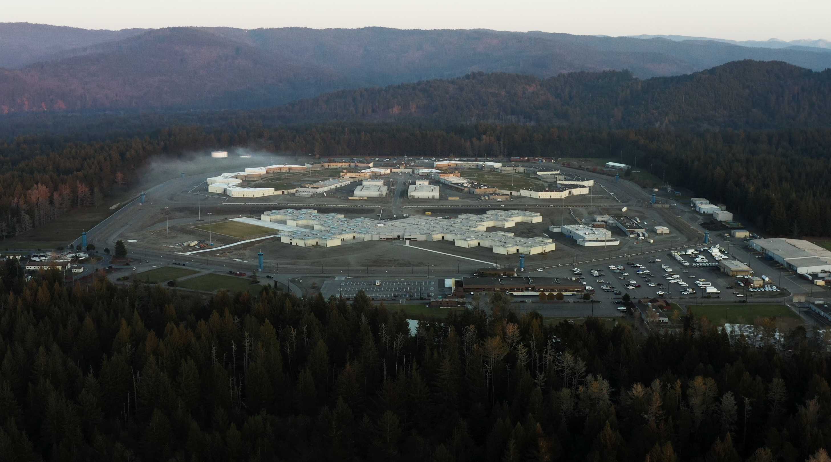 An aerial view of Pelican Bay State Prison in Crescent City, California.