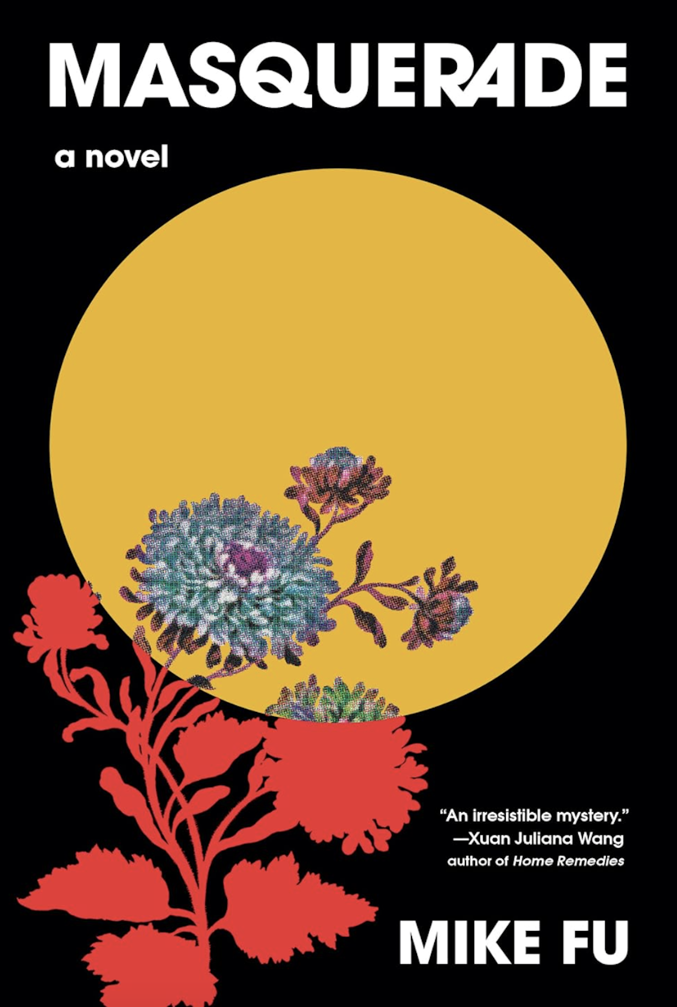 A book cover featuring an illustration of flowers against a yellow circle on a black background.