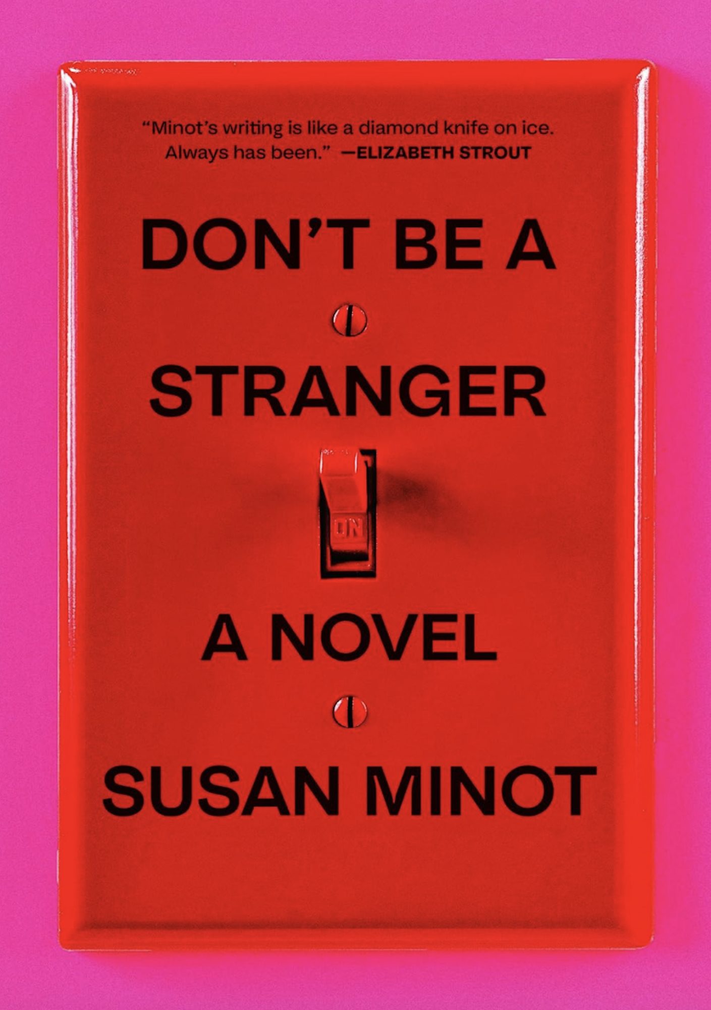 A book cover depicting a red light switch on a bright pink background.