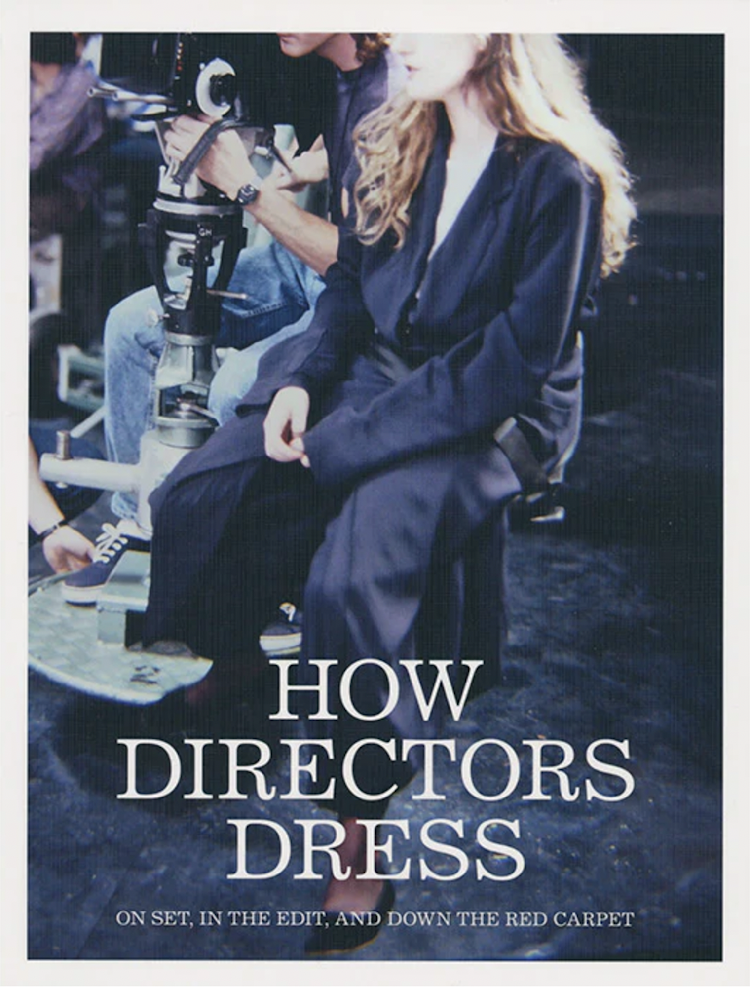 A book cover featuring a photo of a woman in a director's chair wearing an oversized suit.