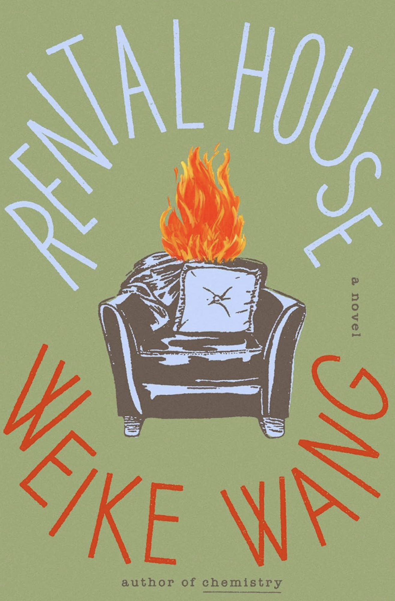 A book cover featuring an illustration of an armchair on fire.
