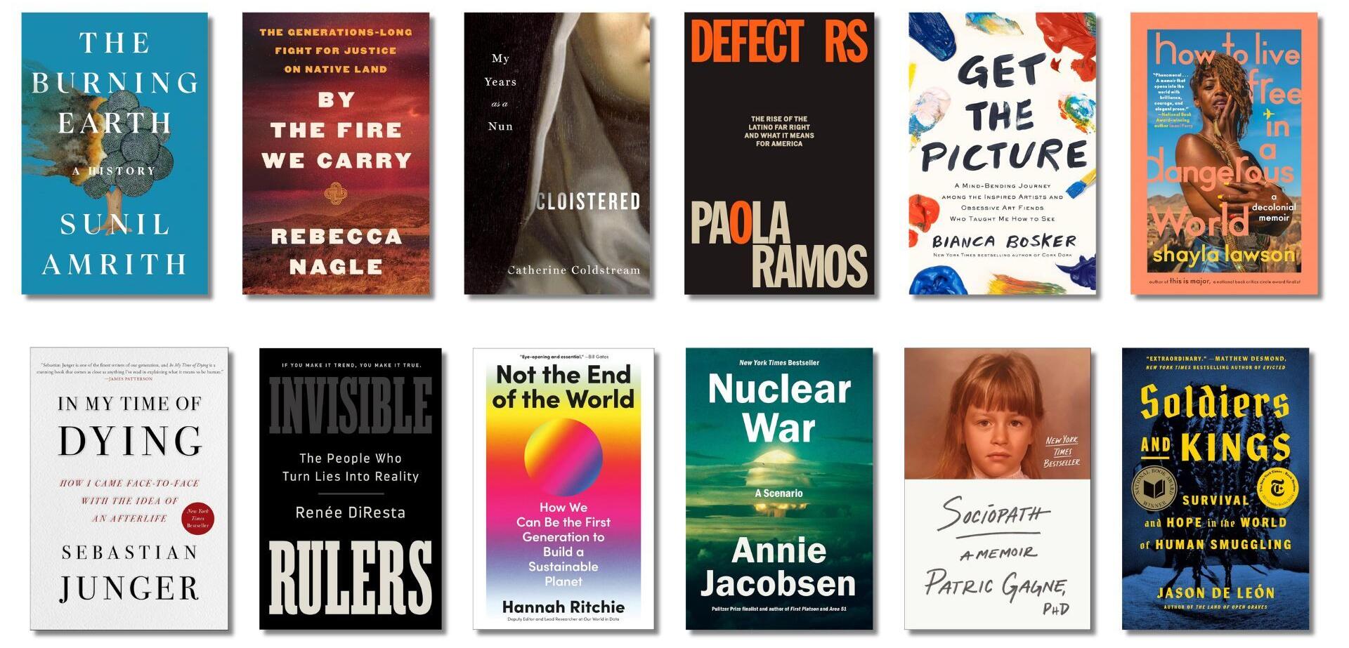 Two rows of six books, laid out side by side.
