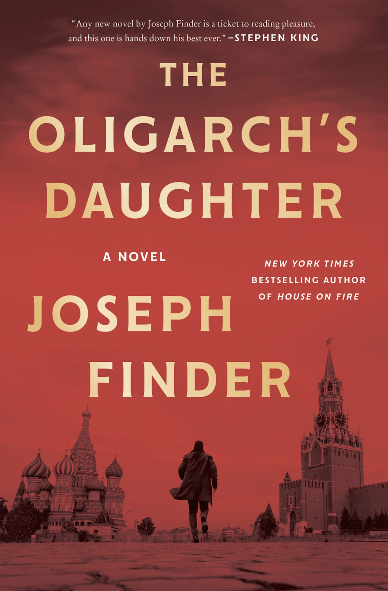 A red book cover depicts the silhouette of a man running through Russia's Red Square. 