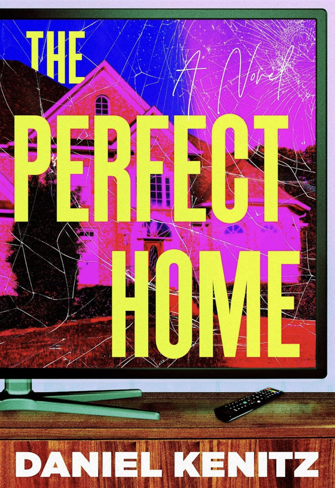 A book cover illustration depicts a grand house shown on a TV screen and painted in luminous colors.